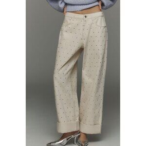 Pilcro Anthropologie Womens Ivory Sparkle Relaxed Fit Cuffed Jeans Size 29